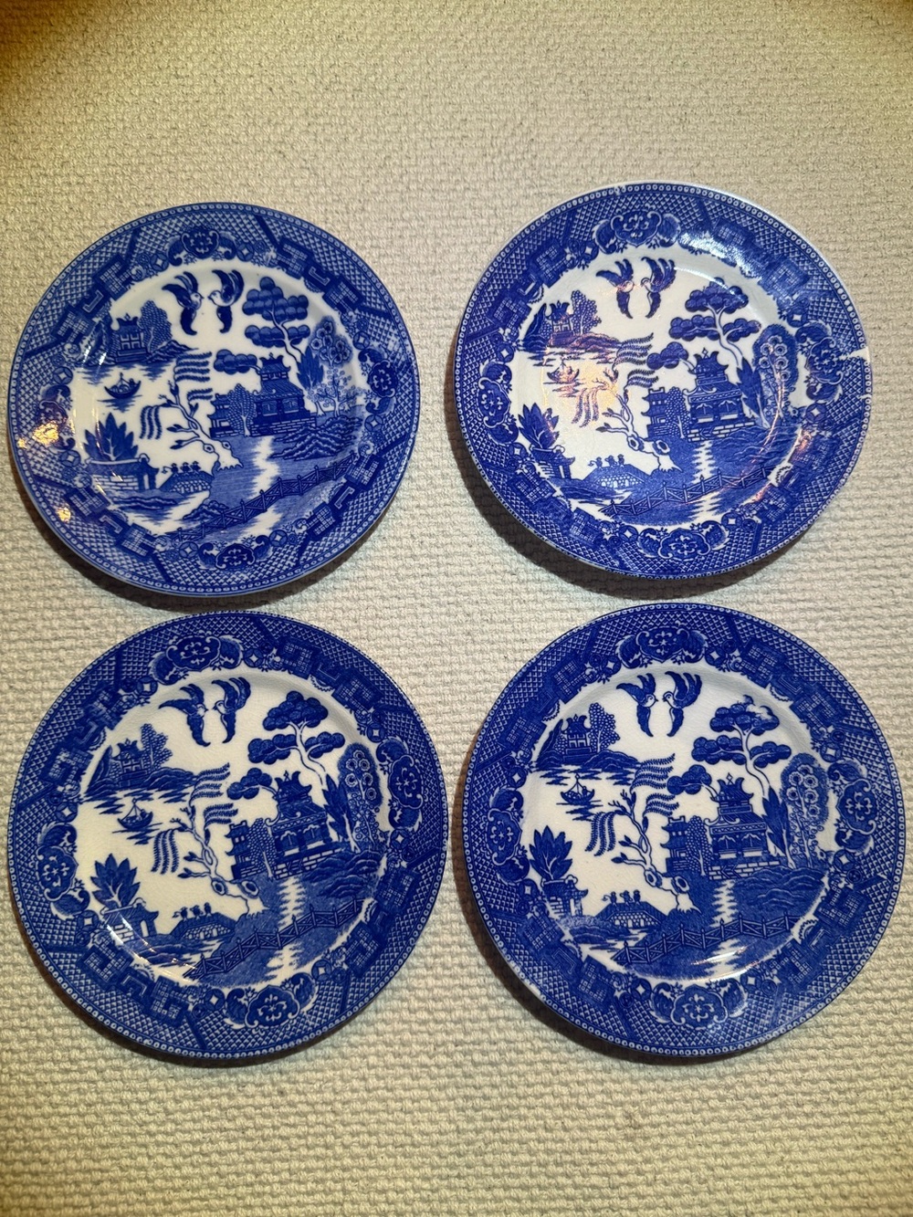 Set of 4 Blue Willow Blue & White Bread Butter Plates 6.5” Round Japan 1945-1952